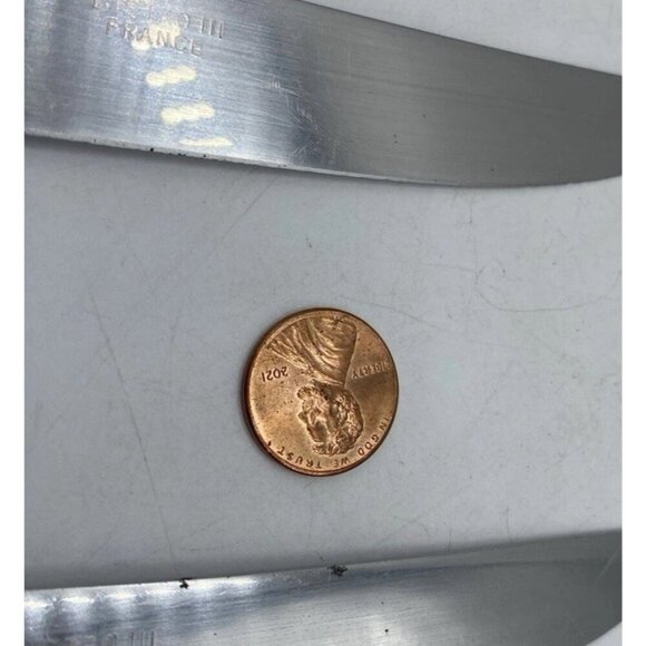 Bistro III Made France Flatware Silverware Orange Handle Stainless Set 2 Knives - Picture 5 of 11